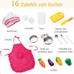 Kinderküche aus Holz mit 16 Spielzubehör für Kinder ab 3 J. 83 x 29 x 103 cm Natur