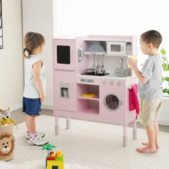 Kinderküche aus Holz mit 16 Spielzubehör für Kinder ab 3 J. 83 x 29 x 103 cm Rosa