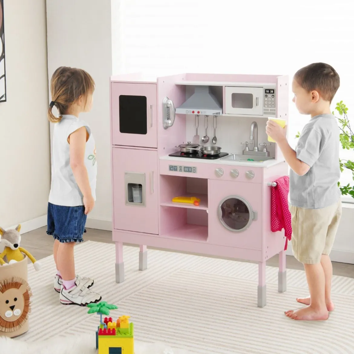 Kinderküche aus Holz mit 16 Spielzubehör für Kinder ab 3 J. 83 x 29 x 103 cm Rosa