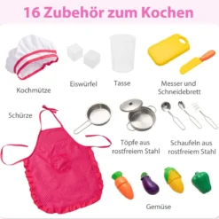 Kinderküche aus Holz mit 16 Spielzubehör für Kinder ab 3 J. 83 x 29 x 103 cm Rosa