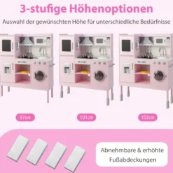 Kinderküche aus Holz mit 16 Spielzubehör für Kinder ab 3 J. 83 x 29 x 103 cm Rosa