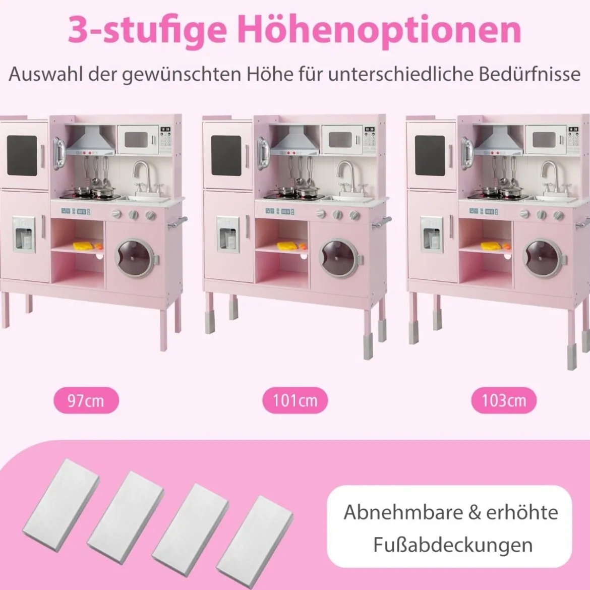 Kinderküche aus Holz mit 16 Spielzubehör für Kinder ab 3 J. 83 x 29 x 103 cm Rosa