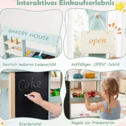 Kinderküche aus Holz Spielküche mit Schiebegriff Spielzeugherd und Rädern für Kinder ab 3 Jahren