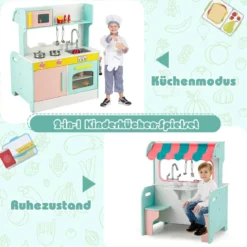 Kinderküche Doppelseitiges Kochspielzeug mit Wasserhahn Spüle Herd Ofen 71 x 53 x 91,5 cm