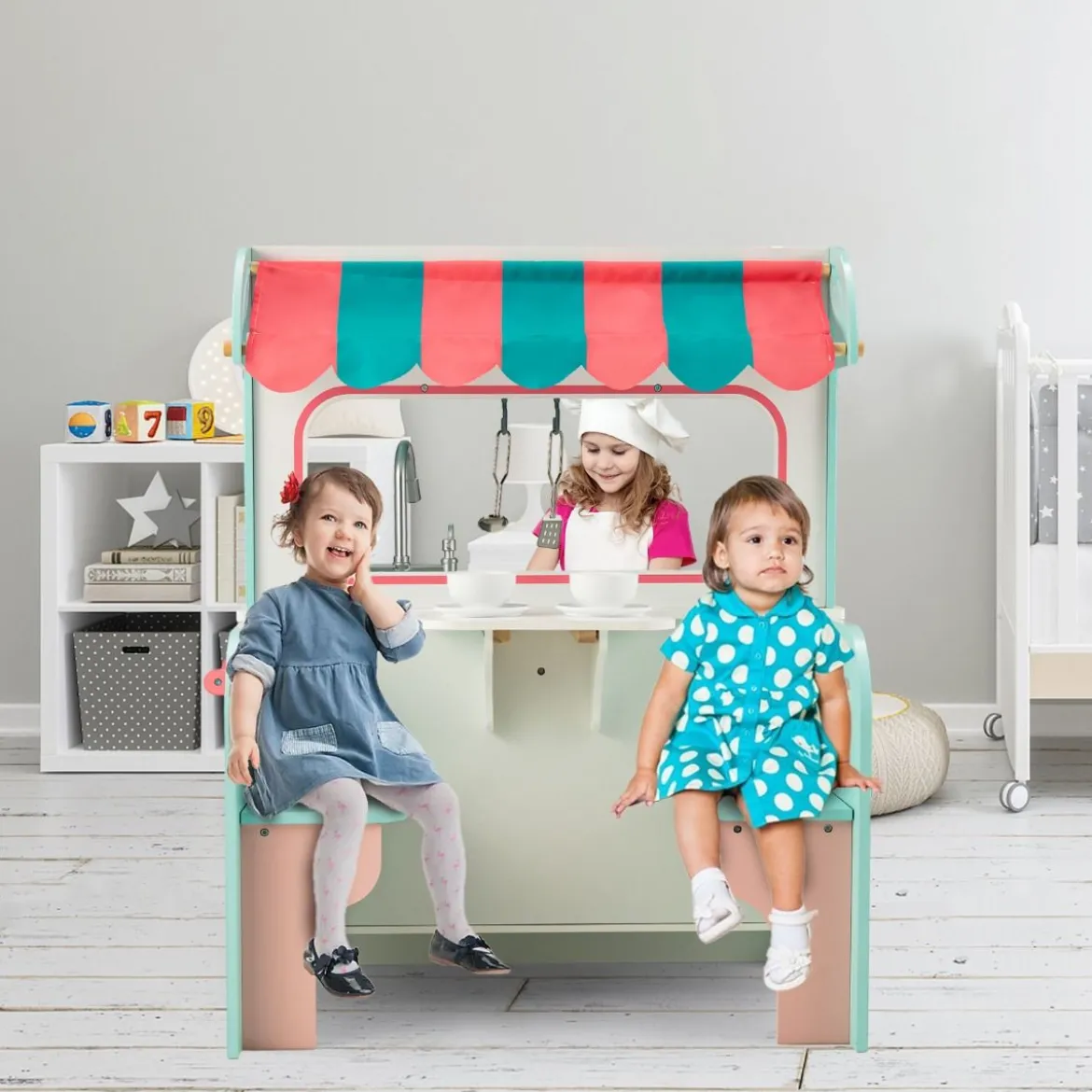Kinderküche Doppelseitiges Kochspielzeug mit Wasserhahn Spüle Herd Ofen 71 x 53 x 91,5 cm