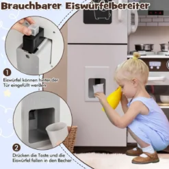 Kinderküche Holz Eck Spielküche mit Licht & Sound inkl. 7 Zubehör Dunkelbraun 121 x 29 x 83 cm