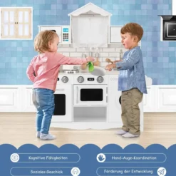 Kinderküche inkl. Spielzubehör Spielküche mit Waschmaschine & Mikrowelle 78 x 29 x 93 cm Weiß