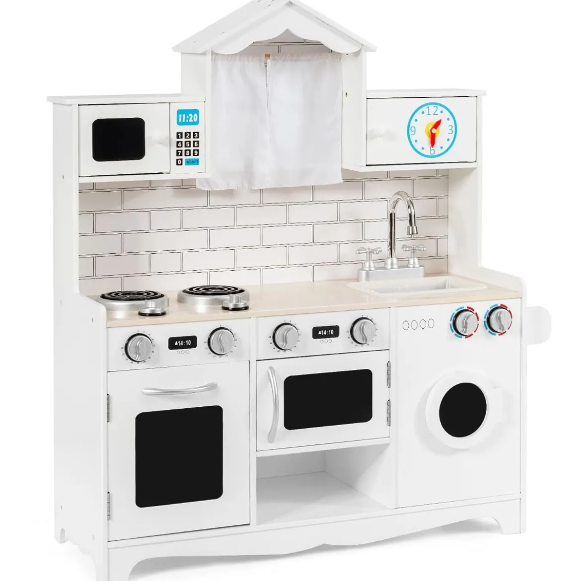 Kinderküche inkl. Spielzubehör Spielküche mit Waschmaschine & Mikrowelle 78 x 29 x 93 cm Weiß