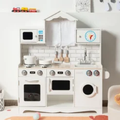 Kinderküche inkl. Spielzubehör Spielküche mit Waschmaschine & Mikrowelle 78 x 29 x 93 cm Weiß