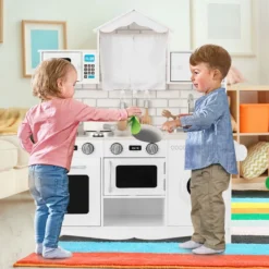 Kinderküche inkl. Spielzubehör Spielküche mit Waschmaschine & Mikrowelle 78 x 29 x 93 cm Weiß