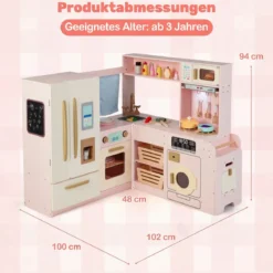 Kinderküche inkl. 22 Zubehör Eck-Spielküche mit Licht & Sound Spielzeugküche Rosa