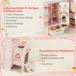 Kinderküche inkl. 22 Zubehör Eck-Spielküche mit Licht & Sound Spielzeugküche Rosa