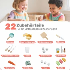 Kinderküche inkl. 22 Zubehör Eck-Spielküche mit Licht & Sound Spielzeugküche Rosa