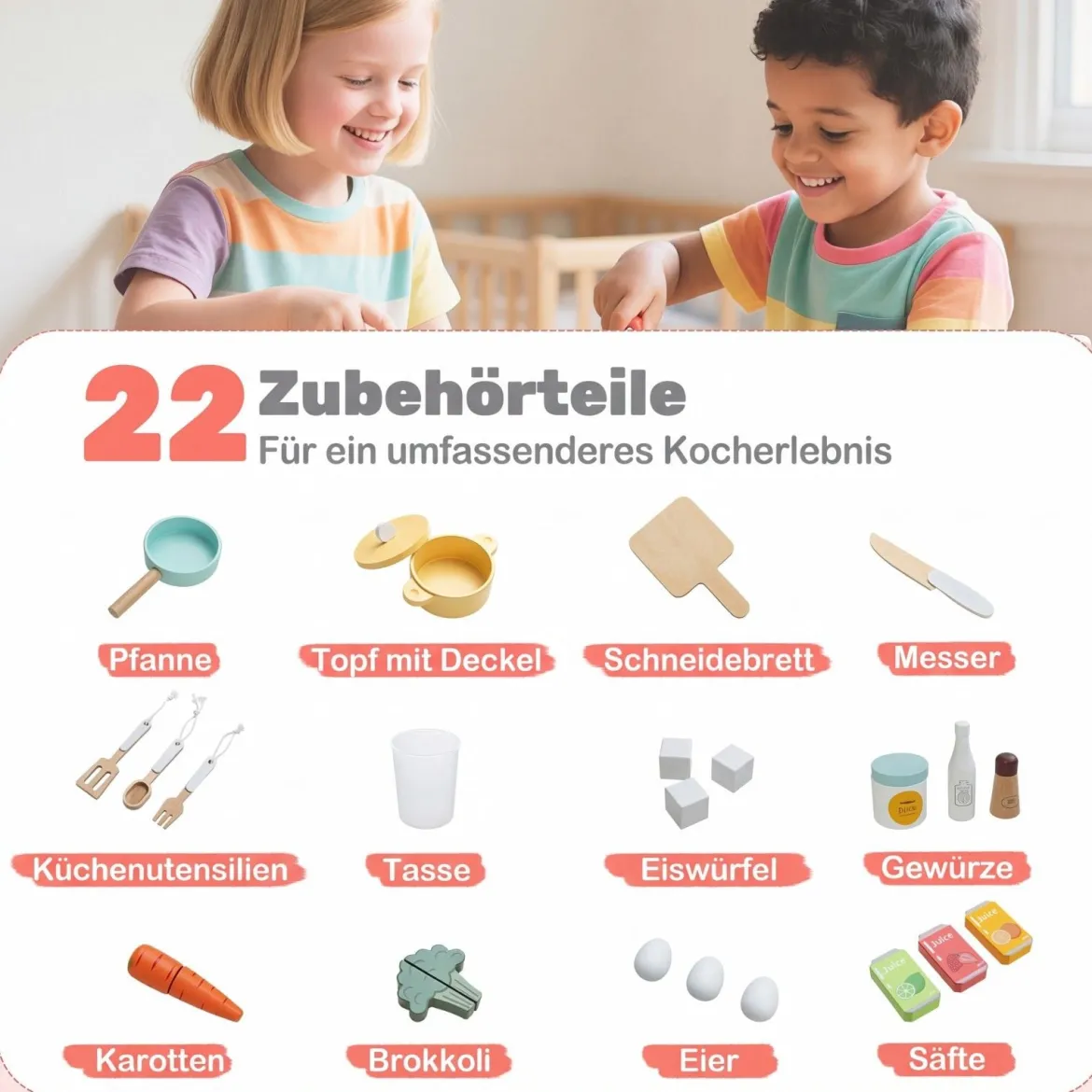 Kinderküche inkl. 22 Zubehör Eck-Spielküche mit Licht & Sound Spielzeugküche Rosa