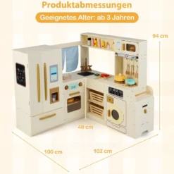 Kinderküche inkl. 22 Zubehör Eck-Spielküche mit Licht & Sound Spielzeugküche Beige