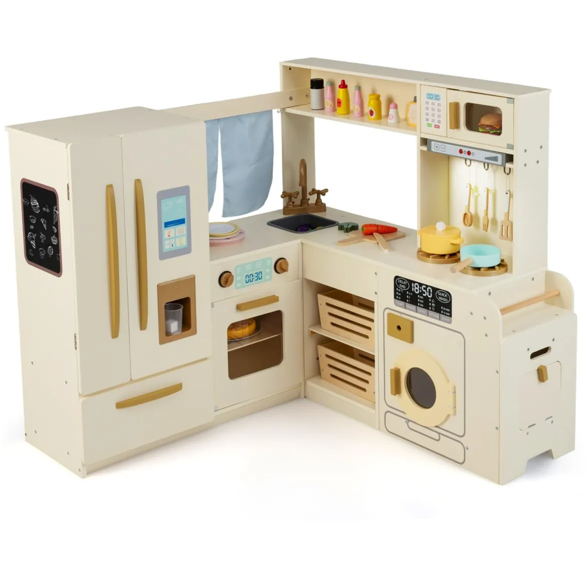 Kinderküche inkl. 22 Zubehör Eck-Spielküche mit Licht & Sound Spielzeugküche Beige