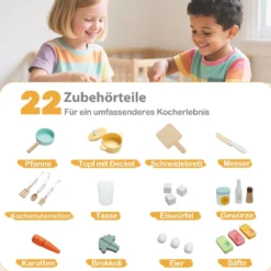 Kinderküche inkl. 22 Zubehör Eck-Spielküche mit Licht & Sound Spielzeugküche Beige