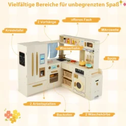 Kinderküche inkl. 22 Zubehör Eck-Spielküche mit Licht & Sound Spielzeugküche Beige