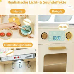Kinderküche inkl. 22 Zubehör Eck-Spielküche mit Licht & Sound Spielzeugküche Beige