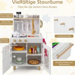 Kinderküche Interaktive Holz-spielküche mit Herd Wasserhahn Spüle & Telefon für Kinder ab 3 Jahren