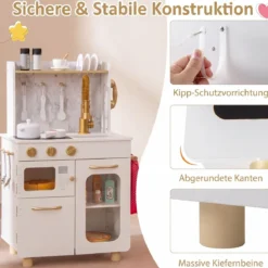 Kinderküche Interaktive Holz-spielküche mit Herd Wasserhahn Spüle & Telefon für Kinder ab 3 Jahren