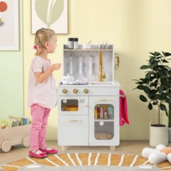 Kinderküche Interaktive Holz-spielküche mit Herd Wasserhahn Spüle & Telefon für Kinder ab 3 Jahren