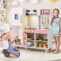 Kinderküche mit Eismaschine & Dunstabzugshaube & Tafel Spielküche Holzküche Rosa