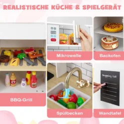 Kinderküche mit Eismaschine & Dunstabzugshaube & Tafel Spielküche Holzküche Weiß