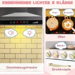 Kinderküche mit Eismaschine & Dunstabzugshaube & Tafel Spielküche Holzküche Weiß