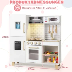 Kinderküche mit Eismaschine & Dunstabzugshaube & Tafel Spielküche Holzküche Weiß