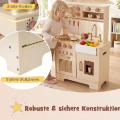 Kinderküche mit Licht & Sound Spielküche mit Herd & Mikrowelle Puppenküche Holzküche inkl. Zubehör