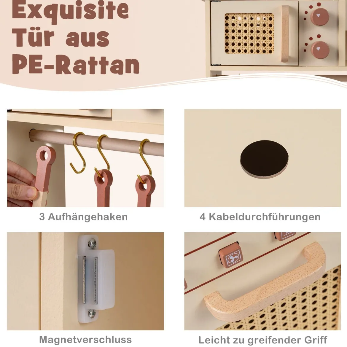 Kinderküche mit Licht & Sound Spielküche mit Herd & Mikrowelle Puppenküche Holzküche inkl. Zubehör
