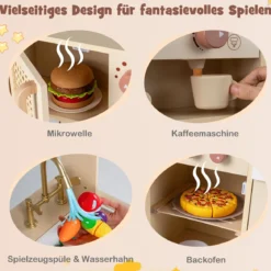 Kinderküche mit Licht & Sound Spielküche mit Herd & Mikrowelle Puppenküche Holzküche inkl. Zubehör