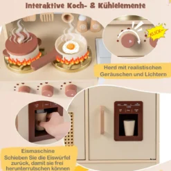 Kinderküche mit Licht & Sound Spielküche mit Herd & Mikrowelle Puppenküche Holzküche inkl. Zubehör