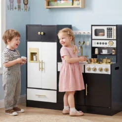 Kinderküche mit Licht & Sound Spielküche mit Herd & Spüle & Wasserhahn Spielzeugküche Holzküche