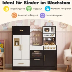 Kinderküche mit Licht & Sound Spielküche mit Herd & Spüle & Wasserhahn Spielzeugküche Holzküche