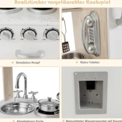 Kinderküche mit Realistischem Licht & Sound & Kühlschrank 72,5 x 29 x 81,5 cm Weiß
