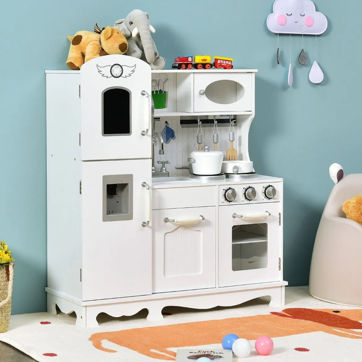 Kinderküche mit Realistischem Licht & Sound & Zubehöre 79 x 30 x 88,5 cm Weiß