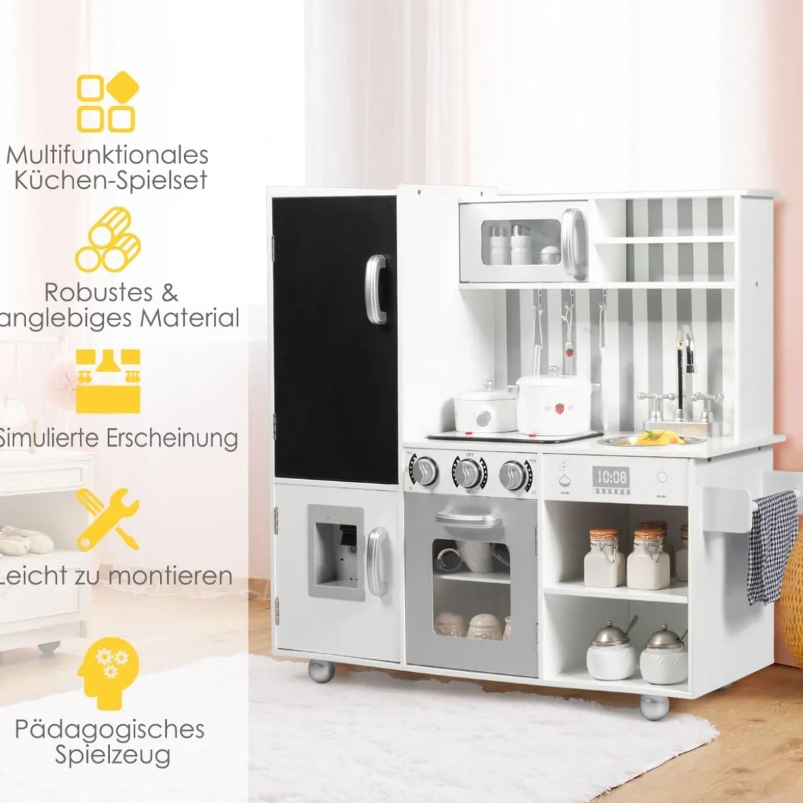Kinderküche mit Tafel & Simulierten Geräuschen 83 x 32 x 80 cm Weiß