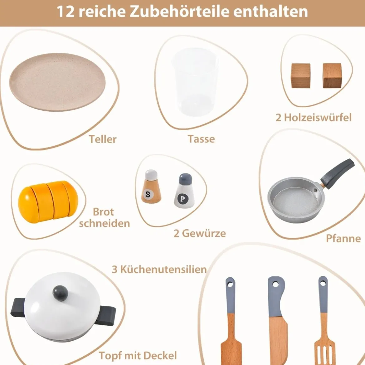 Kinderküche mit Trennbaren Kühlschrank & Lichter & Musik & Sound & 12 Zubehör Kühlschrank