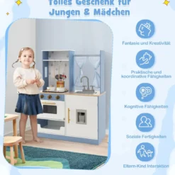 Kinderküche mit Vorhängen & Herd & Spüle & Ofen & Wasserspender Spielküchefür Kinder ab 3 J.