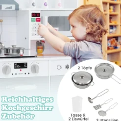 Kinderküche mit Zubehör 3 in 1 Kinder Küche Holz mit Kühlschrank & Waschmaschine Braun/Grau