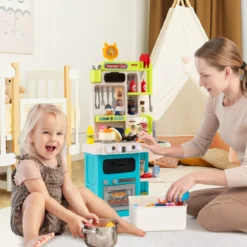 Kinderküche mit 54 Zubehör Spielküche PuppenkücheSpielzeugküche für Kinder ab 3 Jahren Blau