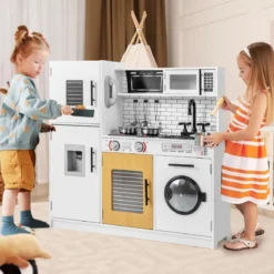 Kinderküche mit Zubehör Spielküchen-Spielzeugset mit Ofen & Waschmaschine