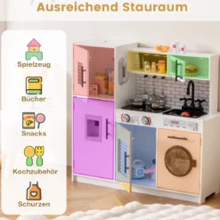 Kinderküche mit Zubehör Spielküchen-Spielzeugset mit Ofen & Waschmaschine