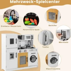 Kinderküche mit Zubehör Spielküchen-Spielzeugset mit Ofen & Waschmaschine