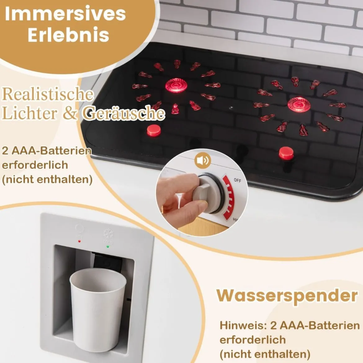 Kinderküche mit Zubehör Spielküchen-Spielzeugset mit Ofen & Waschmaschine