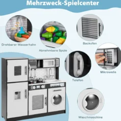Kinderküche mit Zubehör Spielküchen-Spielzeugset mit Ofen & Waschmaschine Schwarz