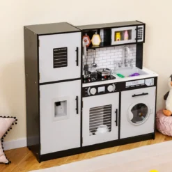 Kinderküche mit Zubehör Spielküchen-Spielzeugset mit Ofen & Waschmaschine Schwarz