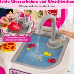 Kinderküche mit 54 Zubehör Spielküche PuppenkücheSpielzeugküche für Kinder ab 3 Jahren Rosa
